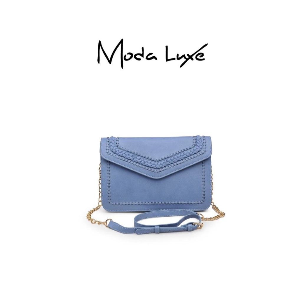 Moda Luxe Blue Braided Envelope Crossbody Bag